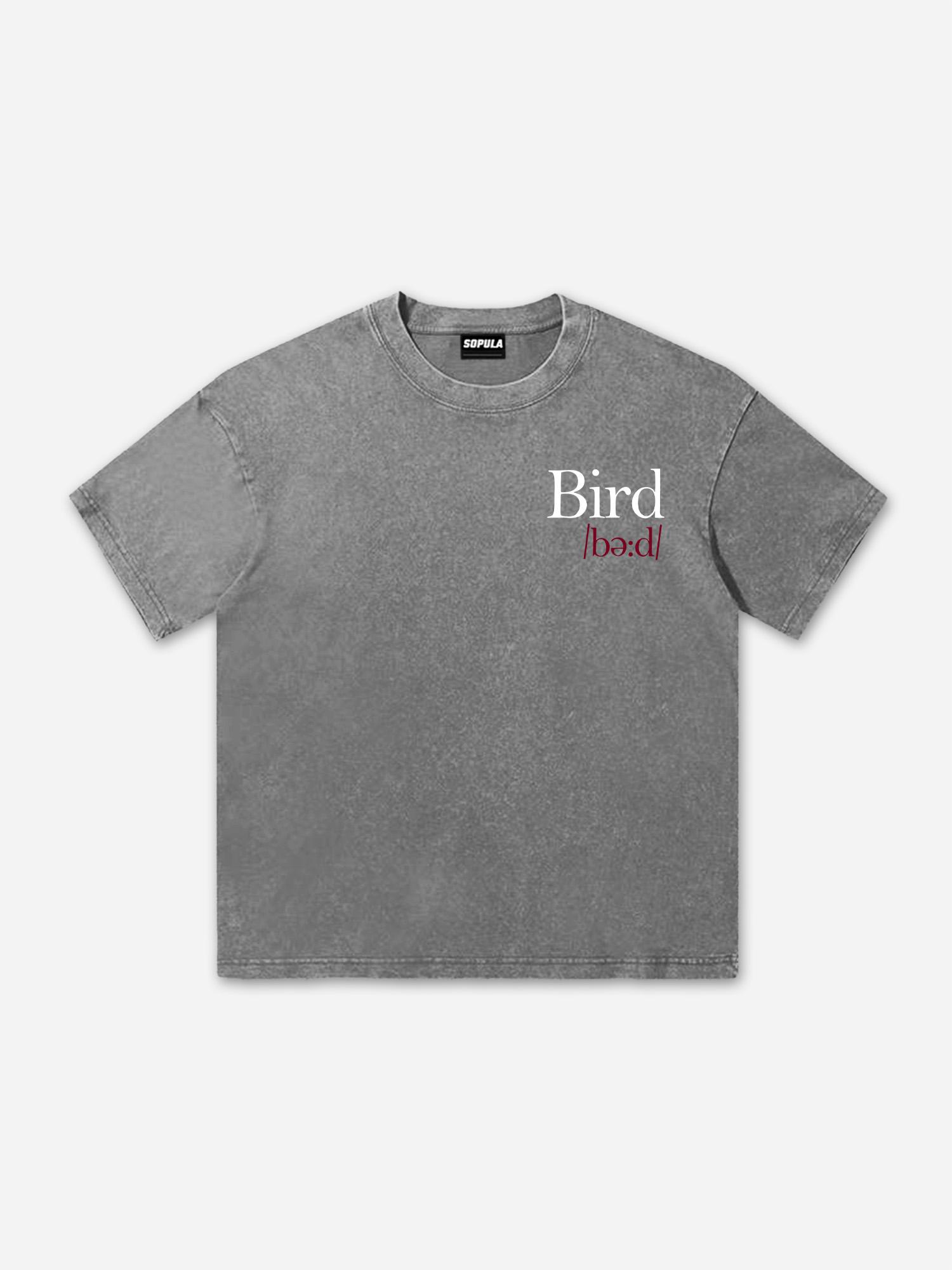 Bird Print Graphic Vintage Acid Wash Cotton T-Shirt Product Image
