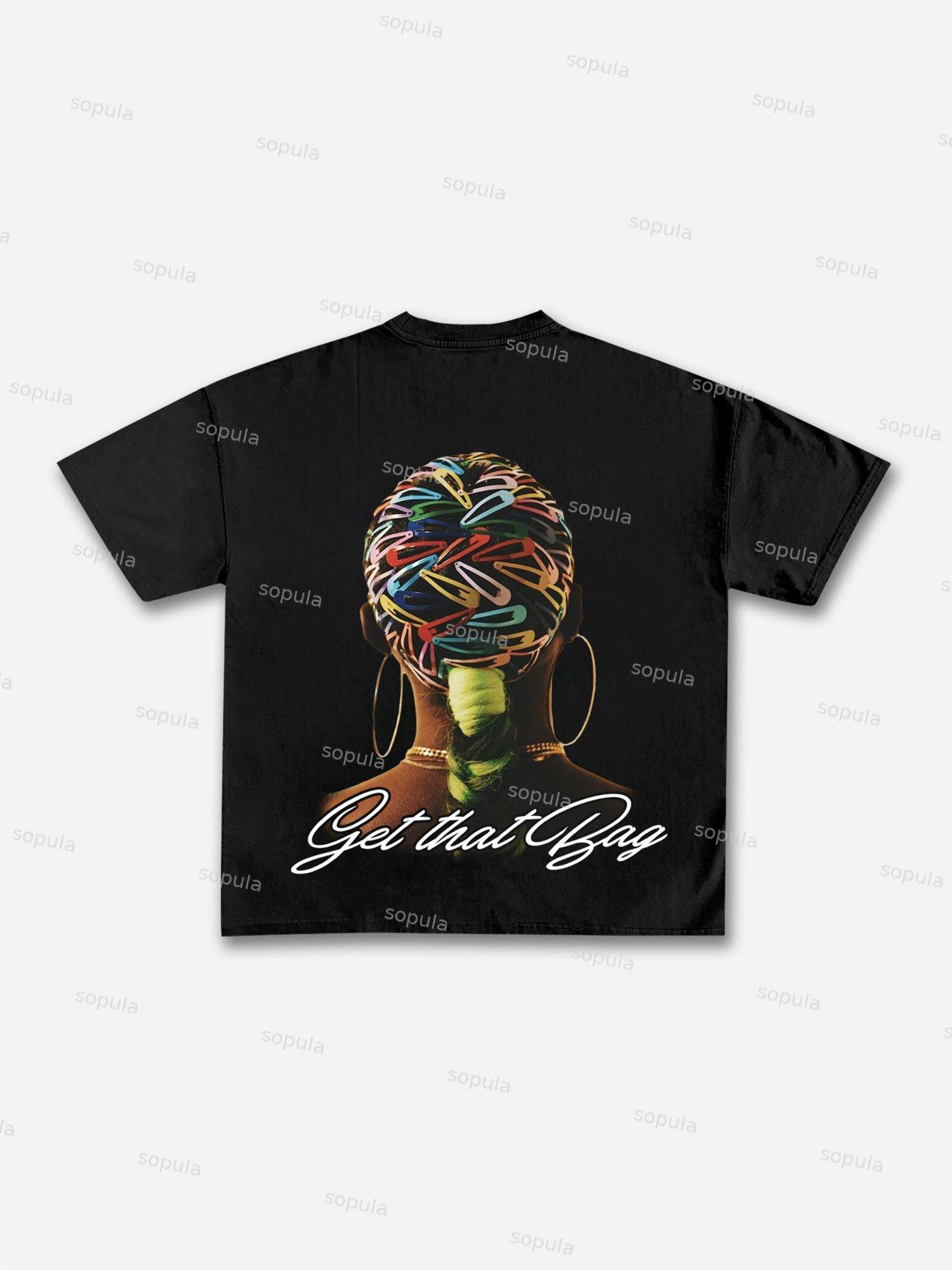 Get That Bag Colorful Hairpin Headpiece Portrait Graphic Cotton T-shirt Product Image