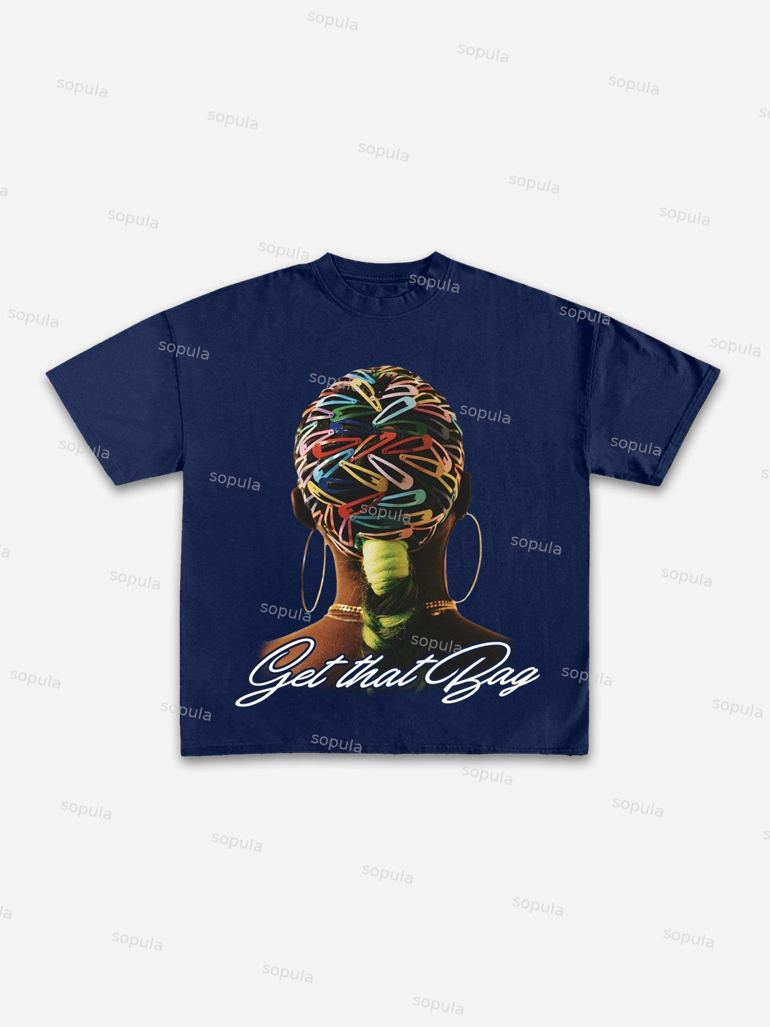 Get That Bag Colorful Hairpin Headpiece Portrait Graphic Cotton T-shirt Product Image