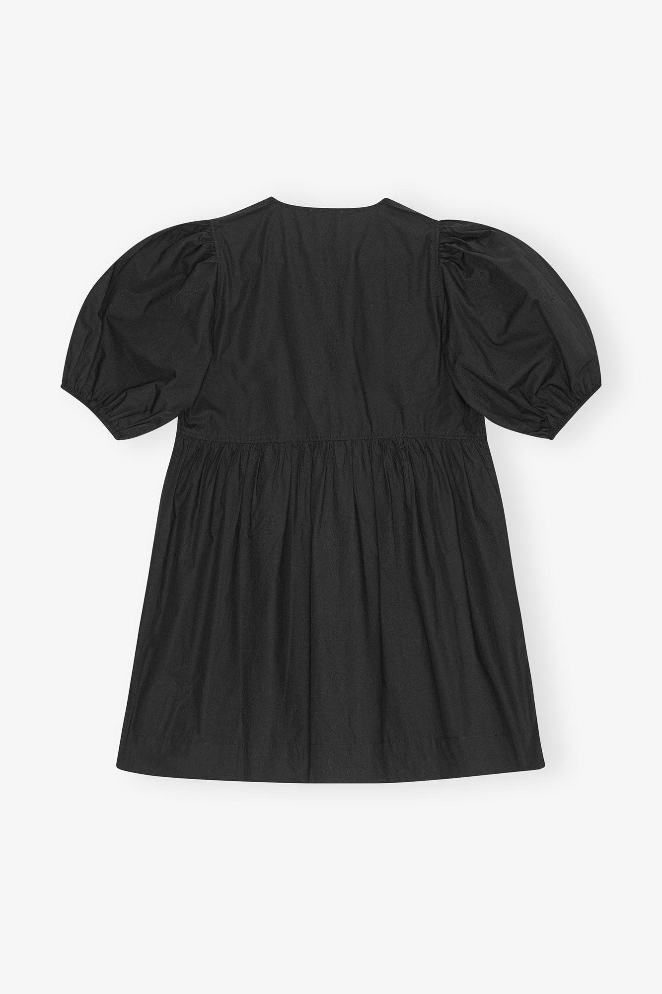 Black Cotton Poplin Tie String Mini Dress Product Image