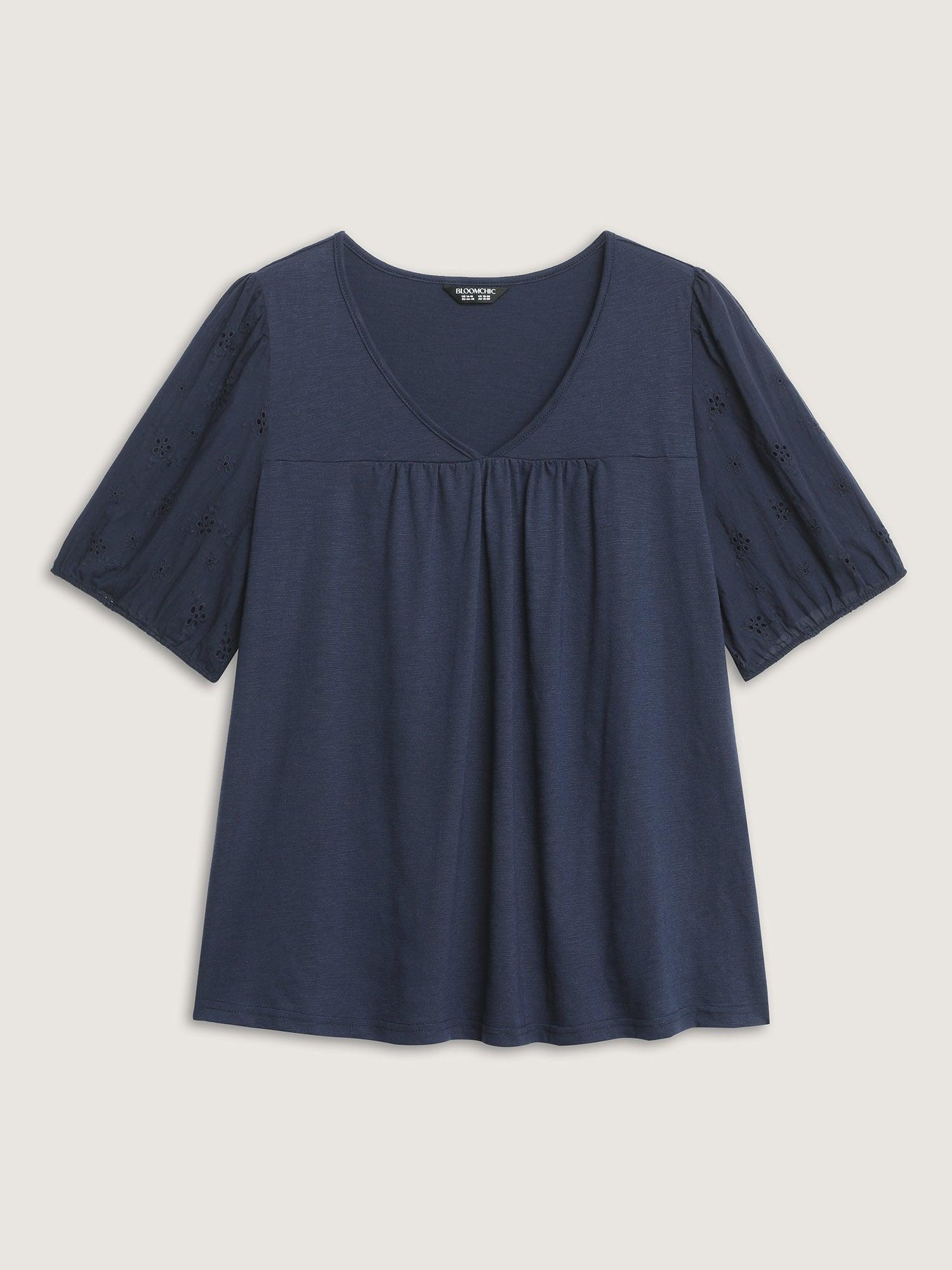 Cotton Slub Textured Embroidered Knit Top Female Product Image