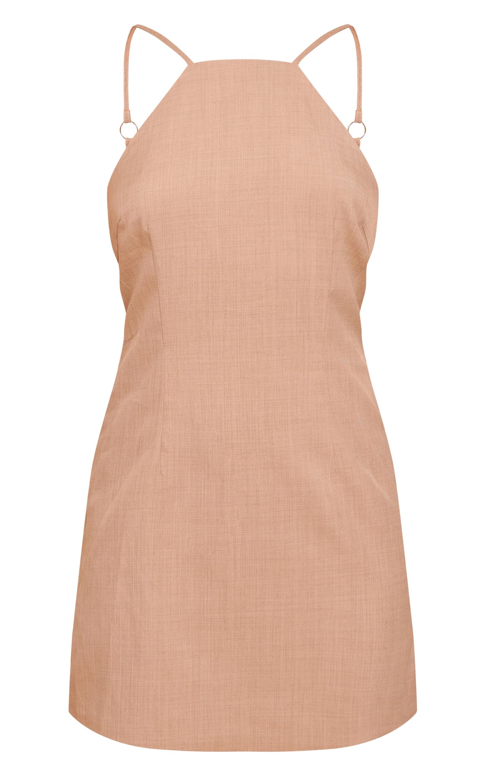 Stone Woven Halter Neck A- Line Mini Dress Product Image