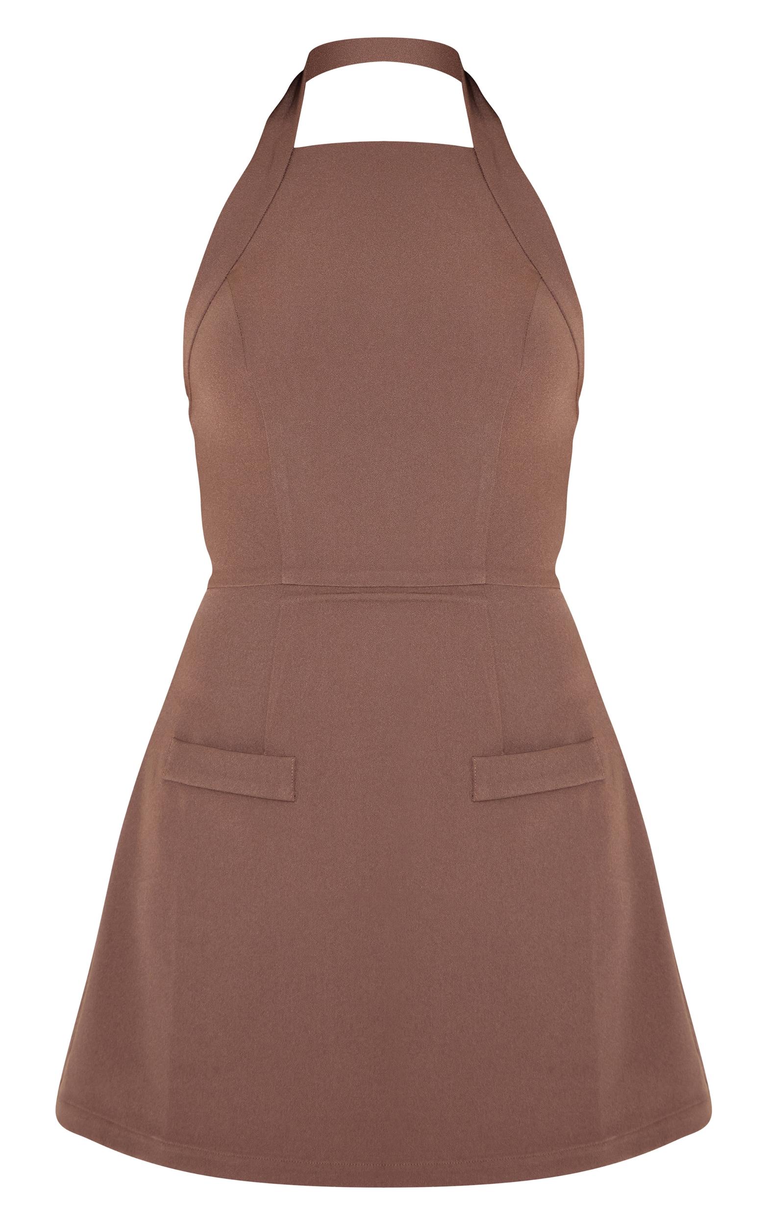 Chocolate Tailored Woven Halterneck A Line Dress Product Image