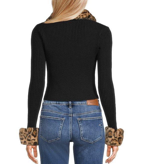 Honey & Sparkle Removable Faux Fur Collared Long Sleeve Cardigan Product Image