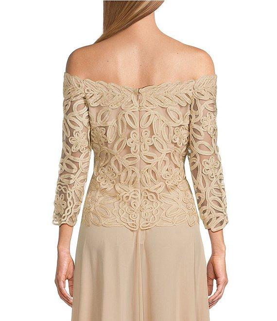 Soulmates Embroidered Floral Lace Bodice 3/4 Sleeve Square Neck Gown Product Image