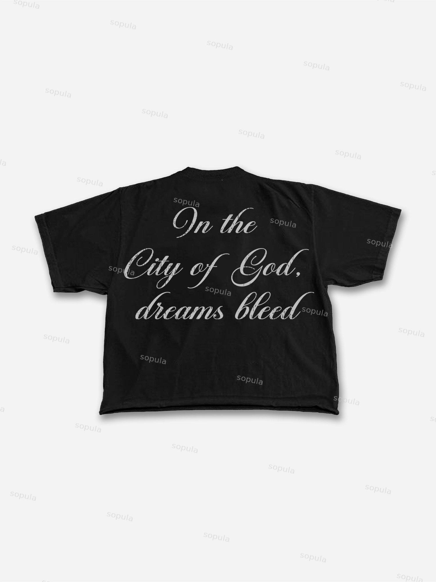 City Of God Dreams Bleed Retro Aged Graphic Cropped T-shirt Product Image