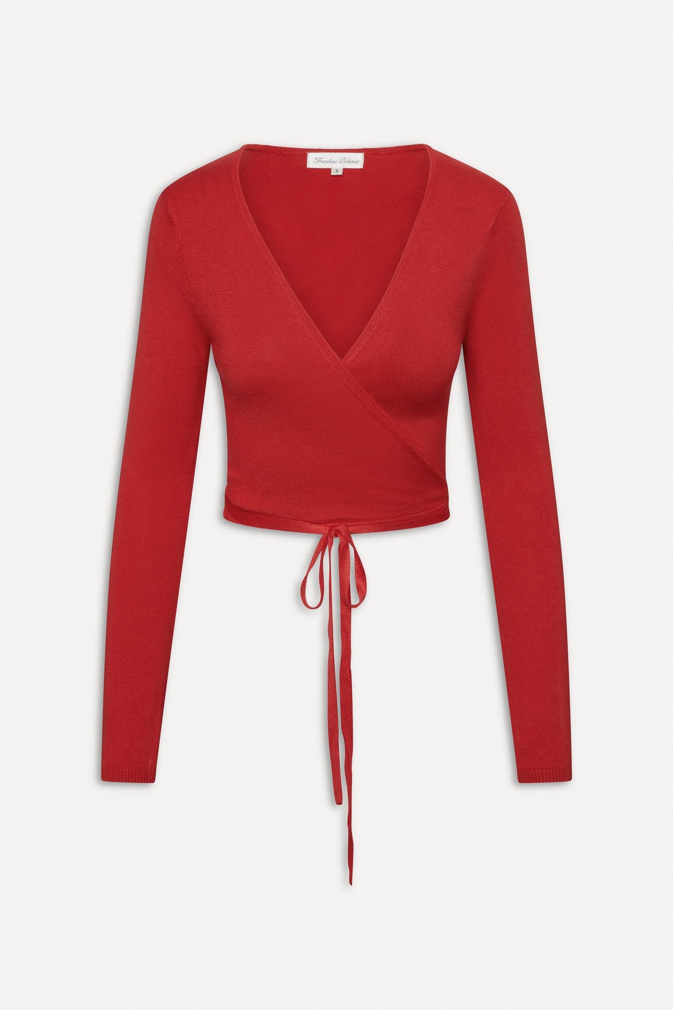 Whisper Long Sleeve Wrap Top - Cherry Product Image