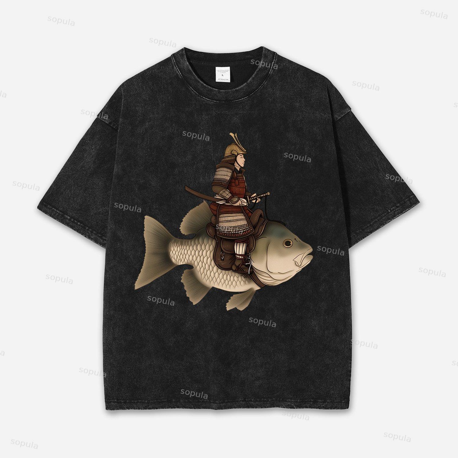 Fat Cat Eating Ramen Acid Washed T-shirt Product Image