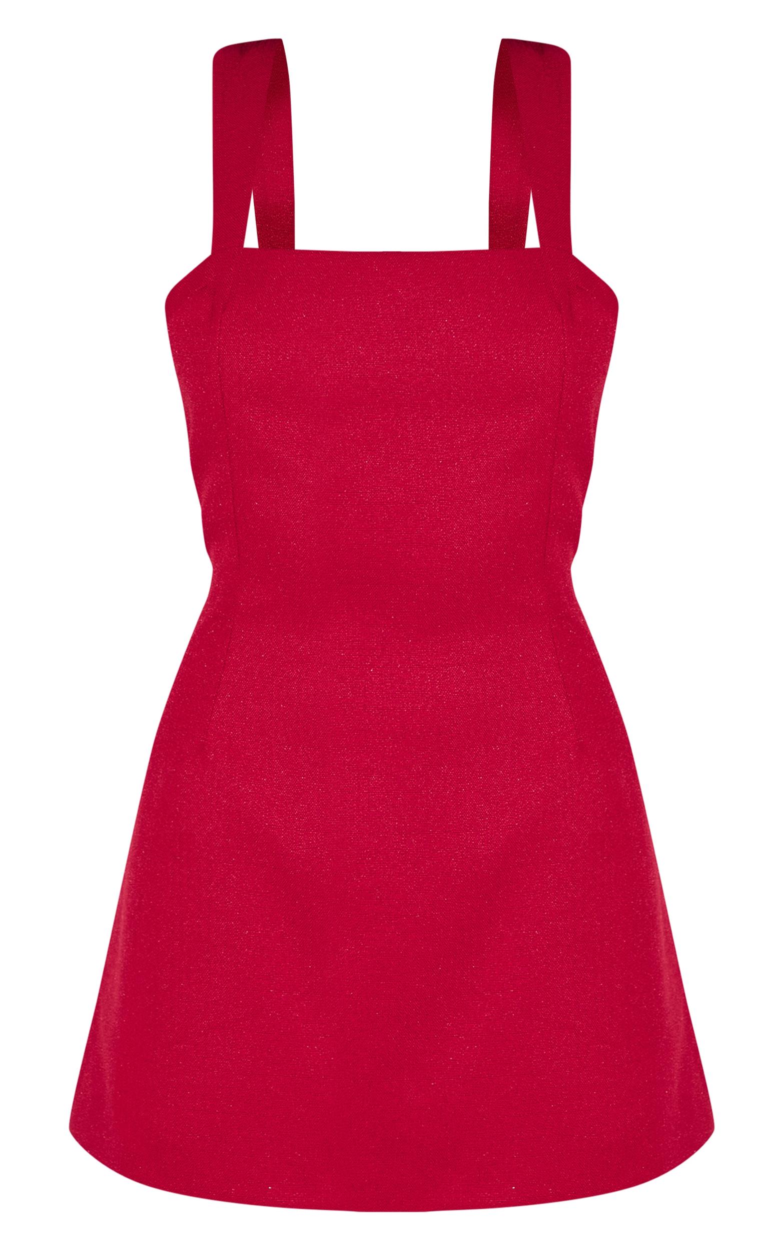 Red Twill Cut Out Bow Shift Dress Product Image