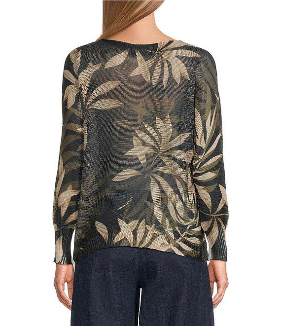 M Made in Italy Leaf Printed Scoop Neck Long Sleeve Knit Top Product Image
