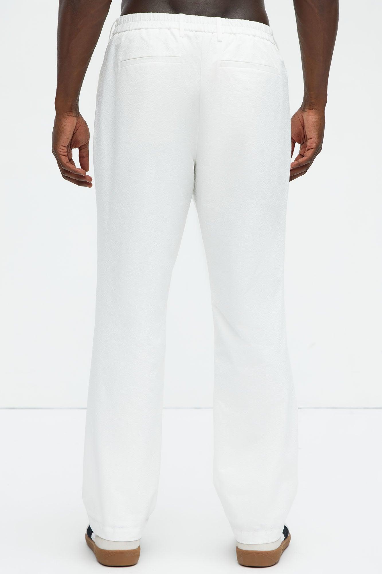 Seersucker Pleated Pants - White Product Image