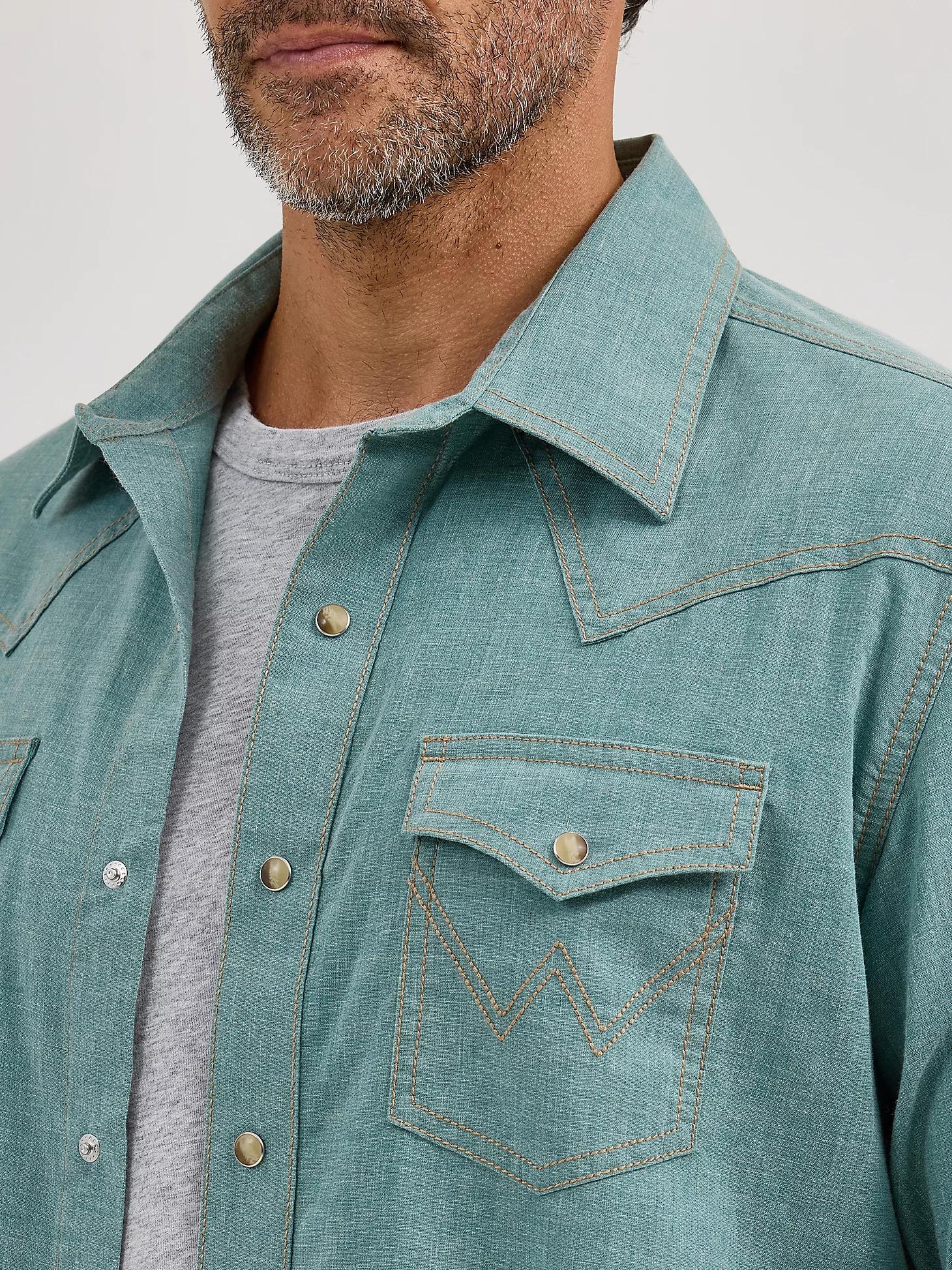Men's Wrangler Retro Premium Western Snap Solid Shirt in Robins Egg Product Image
