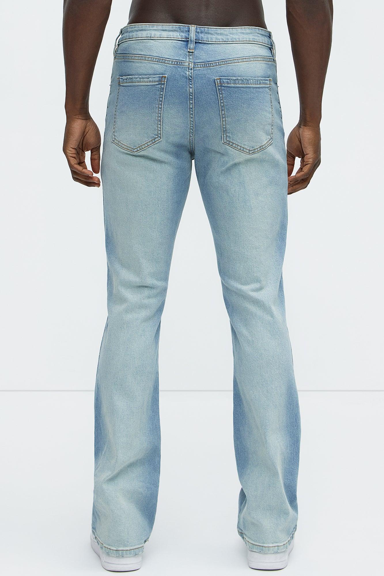 Take No L's Stacked Slim Flared Jeans - Medium Blue Wash Product Image