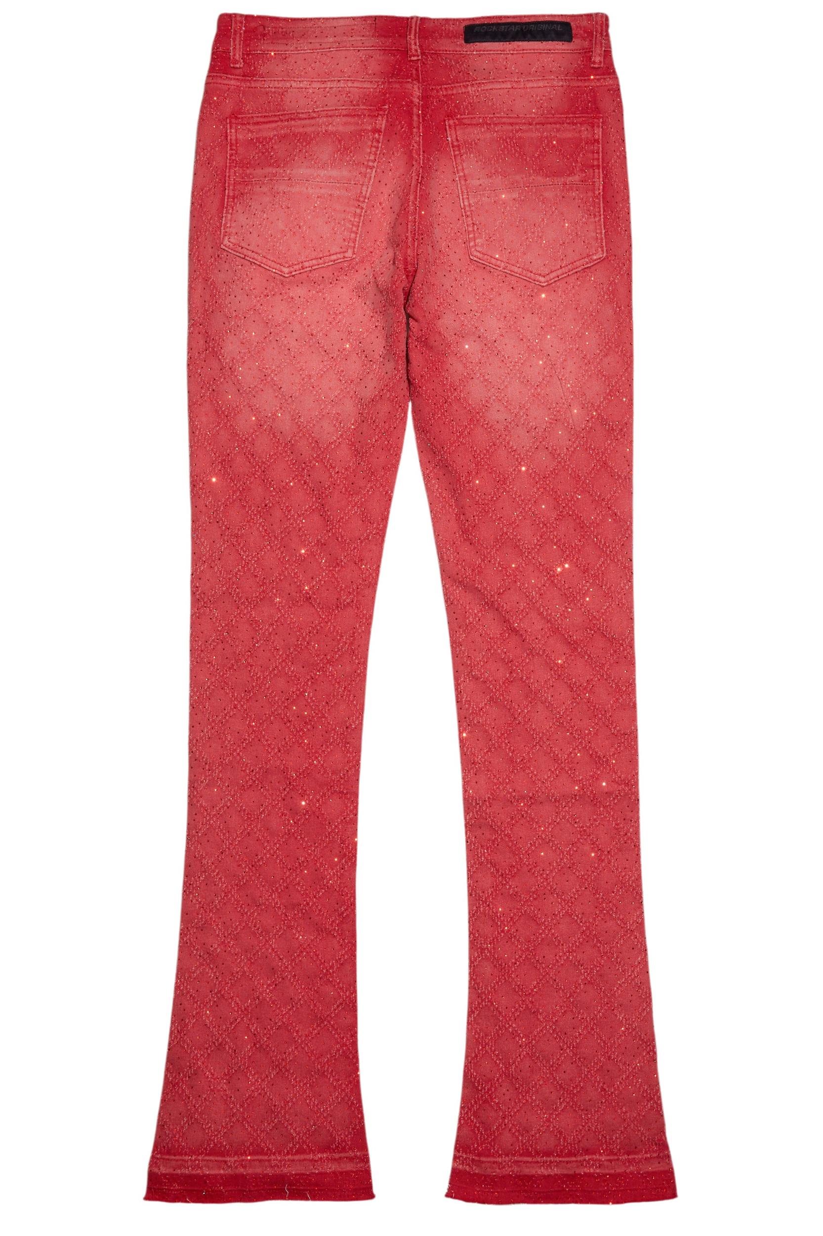 Glit Red Rhinestone Stacked Flare Jean Male Product Image
