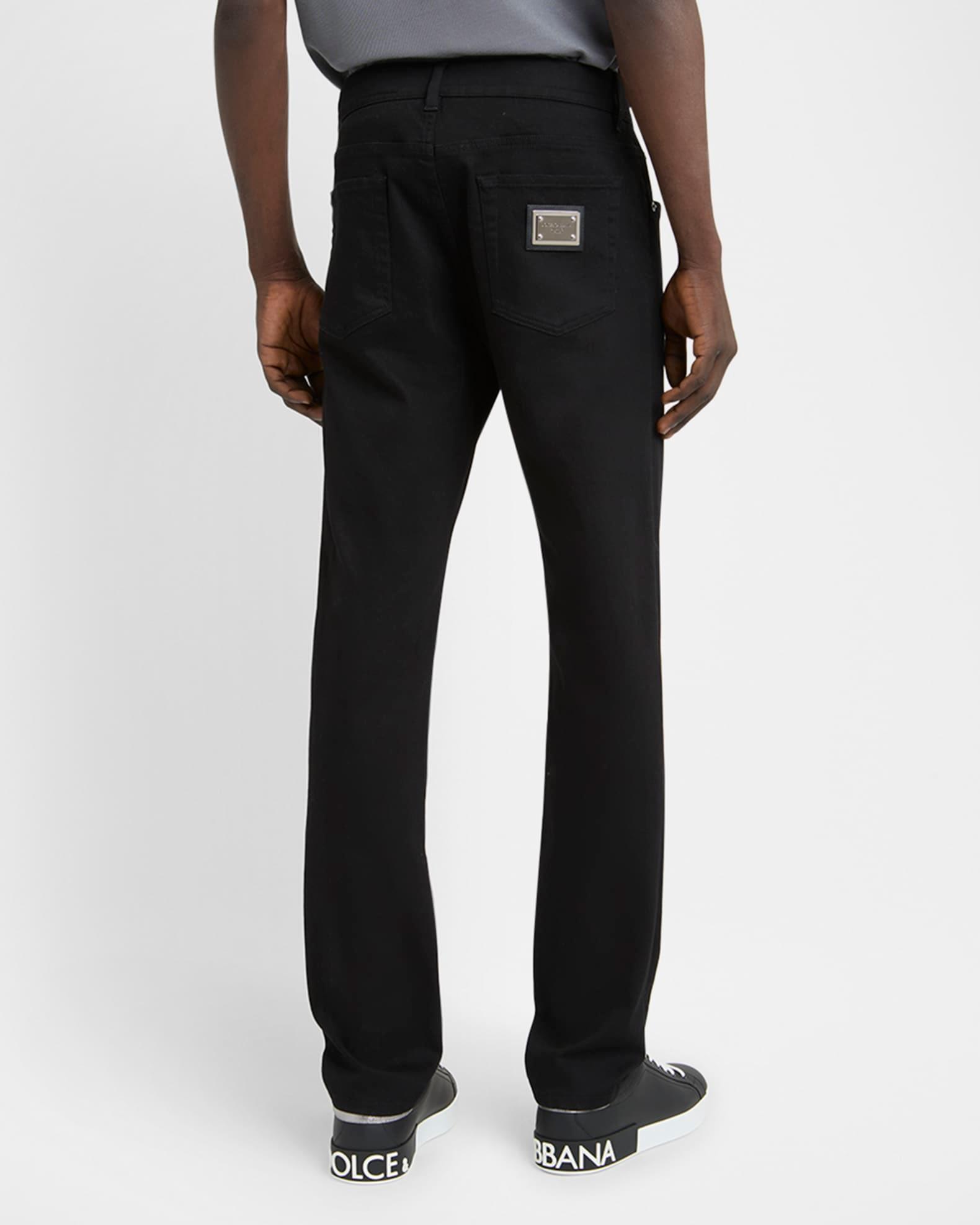 Men's Black Denim Slim Five-Pocket Pants Product Image
