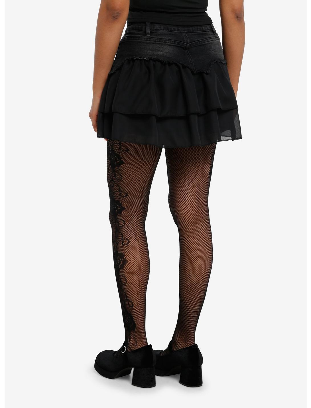 Cosmic Aura Black Denim & Chiffon Mini Skirt Product Image