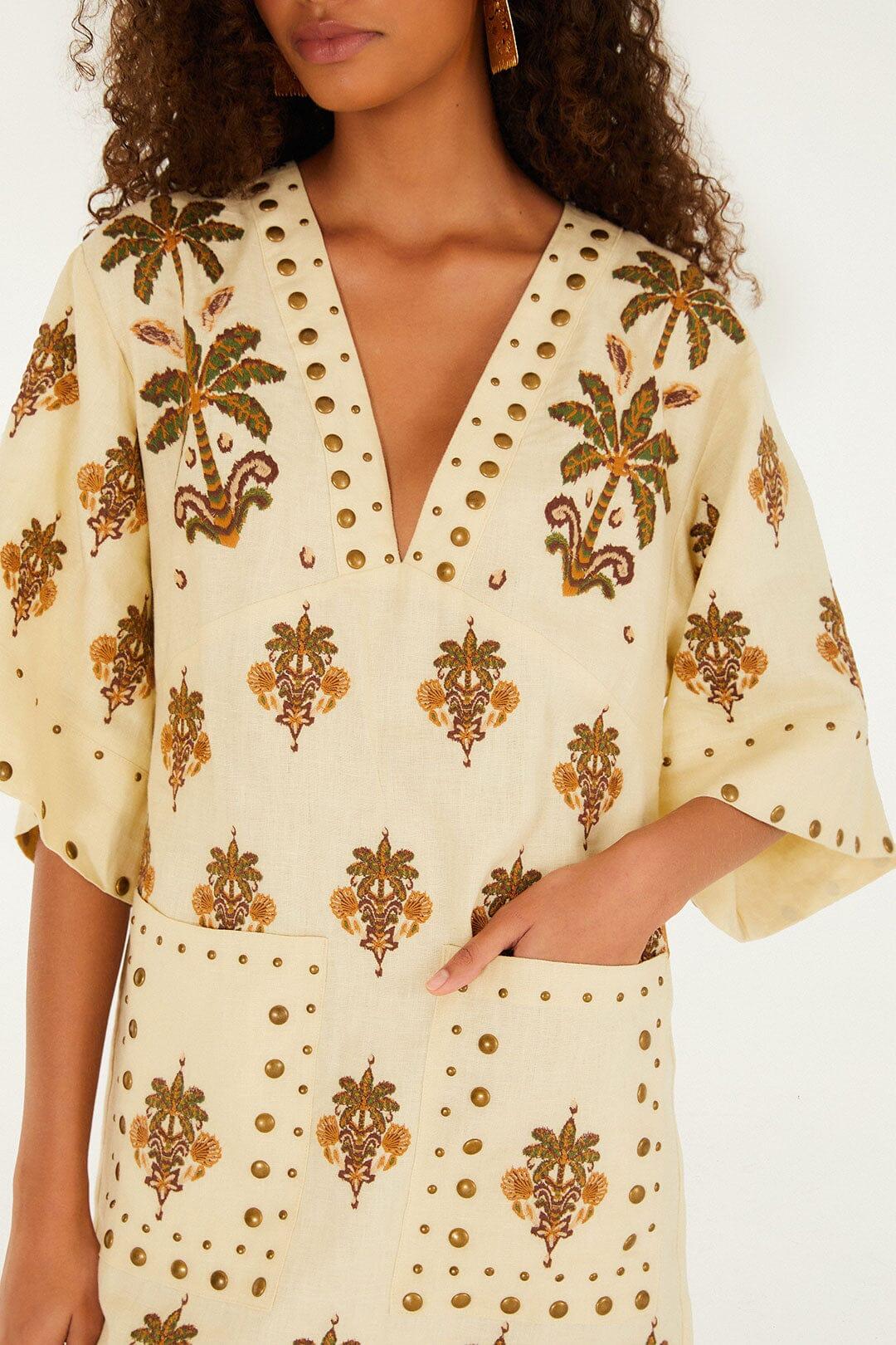 Sand Coconut Tree Tapestry Euroflax™ Premium Linen Mini Dress Product Image