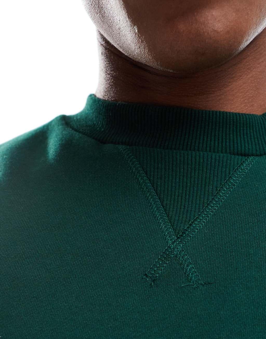 ASOS DESIGN premium heavyweight boxy oversized sweatshirt 400gsm in dark green Product Image