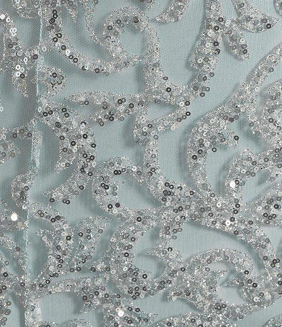 Blondie Nites Glitter Sequin Pattern V-Neck Spaghetti Strap Corset Lace-Up Back Gown Product Image