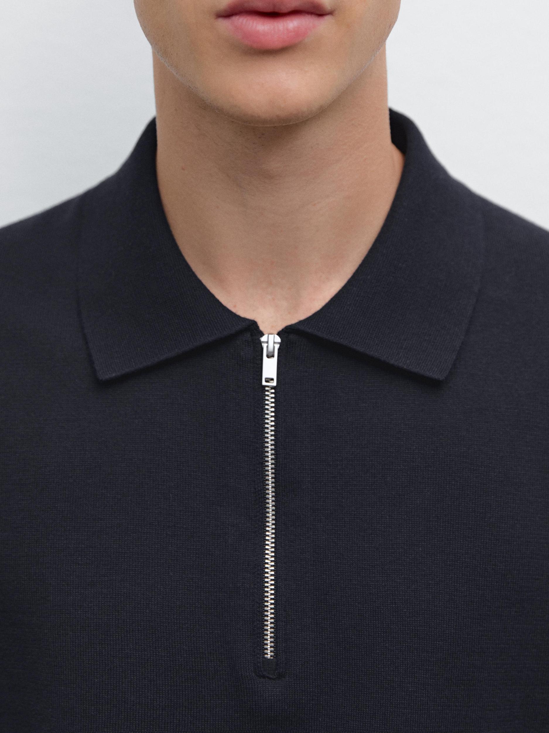 Cotton knit quarter-zip polo shirt Product Image