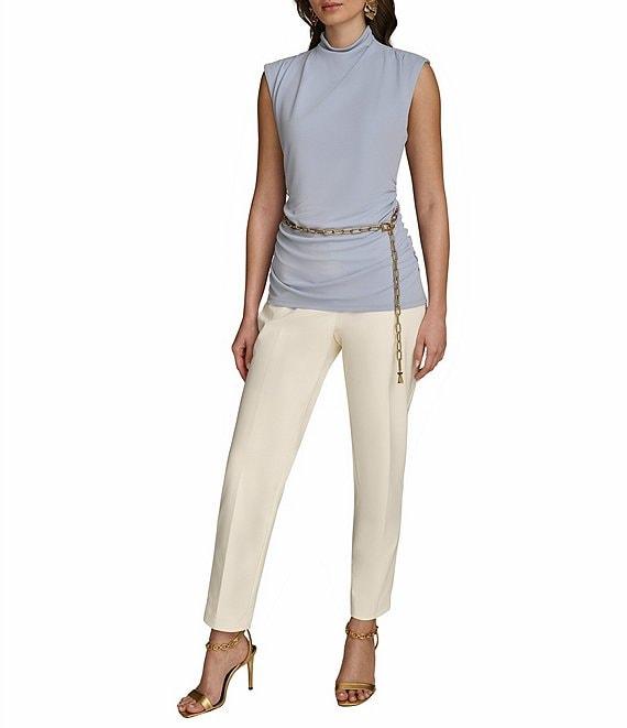 Donna Karan Gold #double;DK#double; Chain Belt Mock Neck Cap Sleeve Ruched Top Product Image