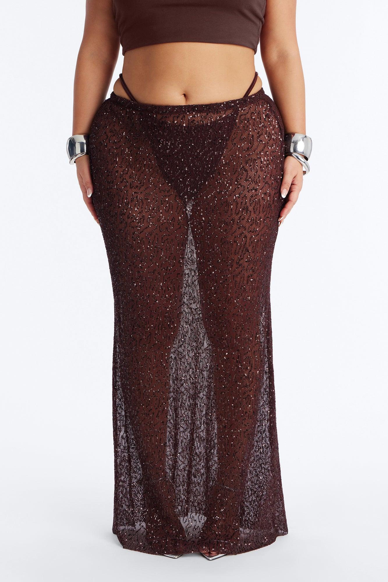 Lost In Paradise Sequin Maxi Skirt - Chocolate Female Product Image