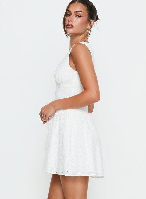 Thinking Bout You Lace Trim Sleeveless Mini Dress White Product Image
