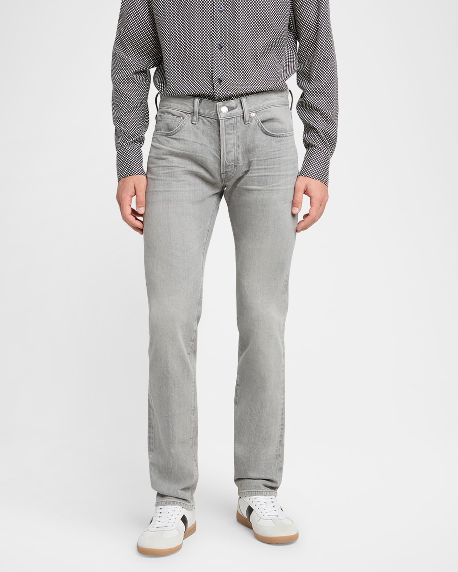 Men's Light Wash Selvedge Straight Fit Jeans, Grey Product Image