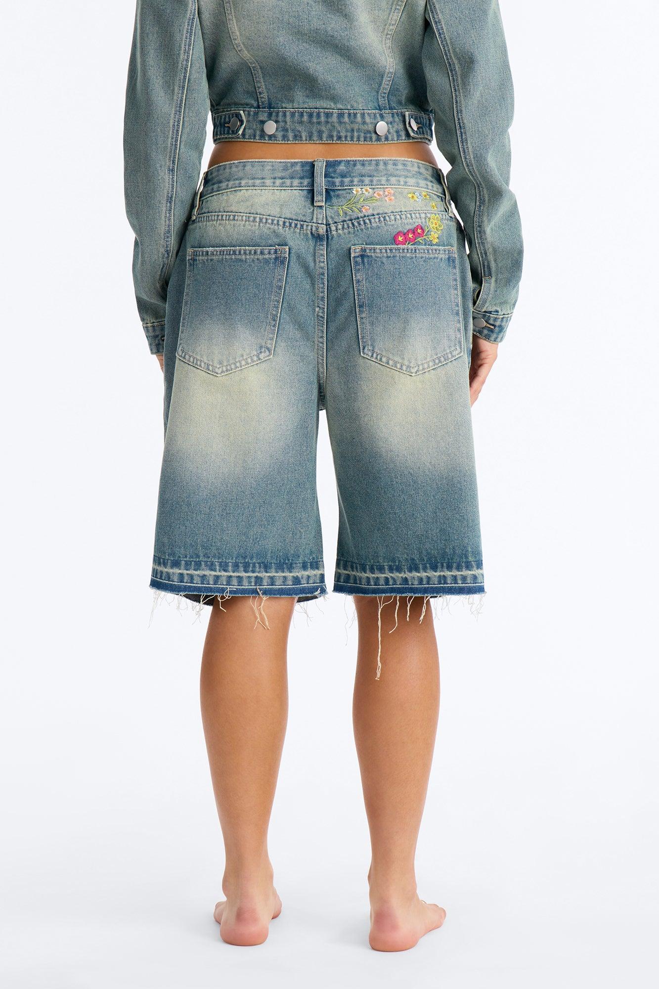 Enchanted Garden Embroidered Bermuda Shorts - Vintage Wash Female Product Image