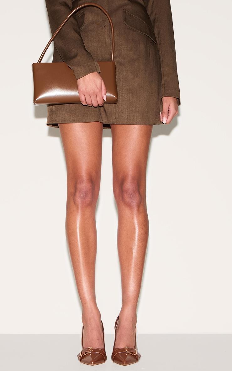 Brown PU Wide Fit Buckle Detail Stiletto High Heel Sling Back Court Heels Product Image