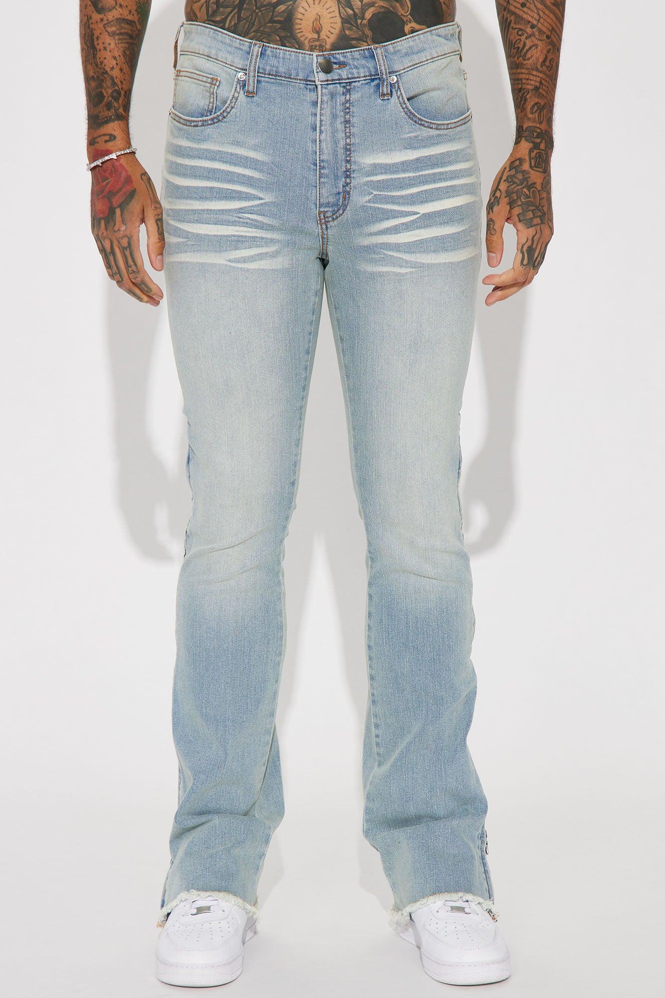 Along Side Zipper Stacked Skinny Flare Jeans - Light Blue Wash Product Image