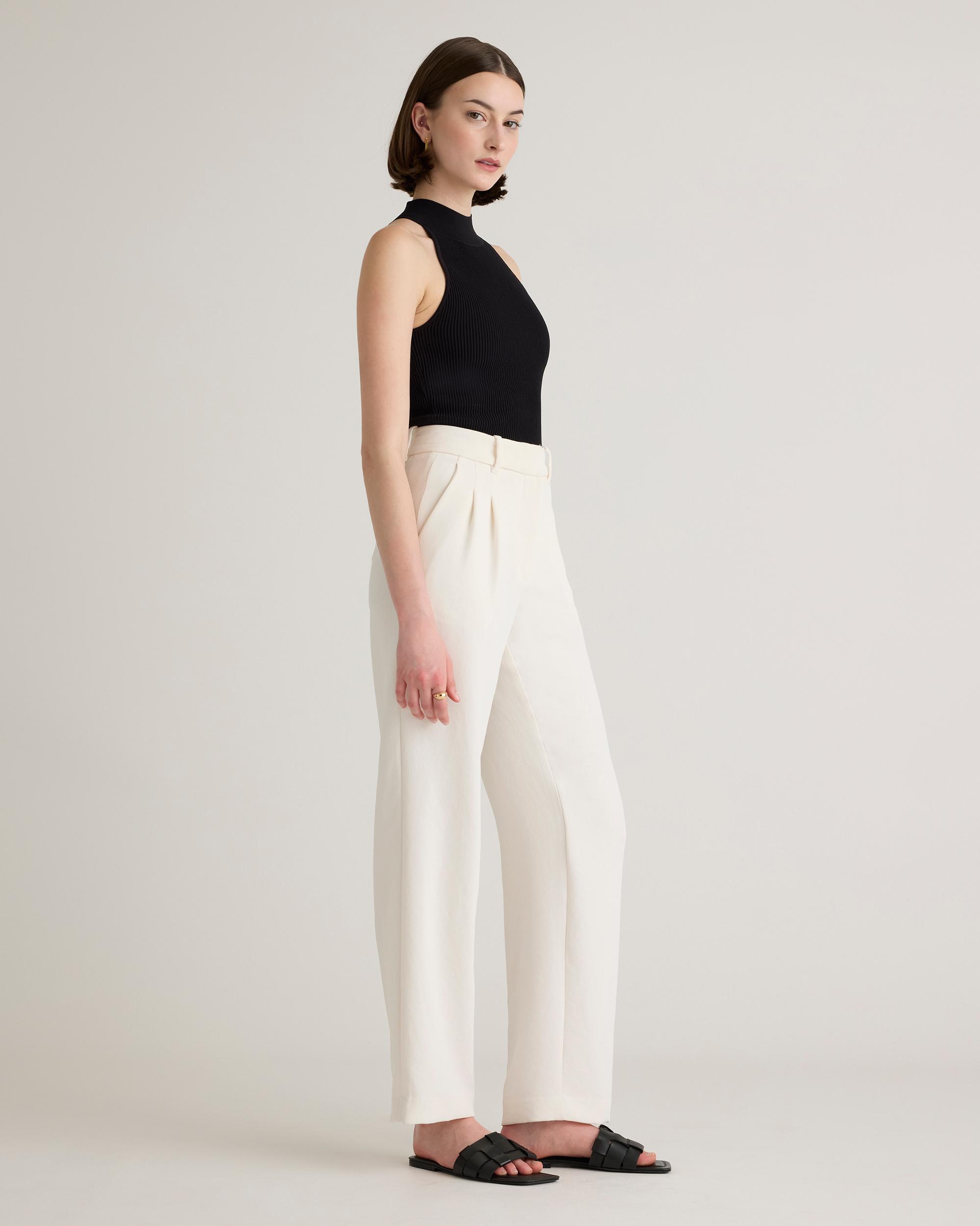 Quince | Women's Cropped High Neck Ribbed Knit Tank Top Recycled nylon/polyester/spandex Product Image