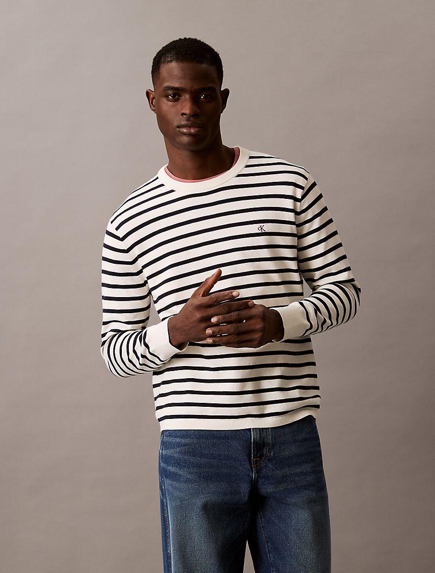 Smooth Cotton Striped Classic Sweater Product Image
