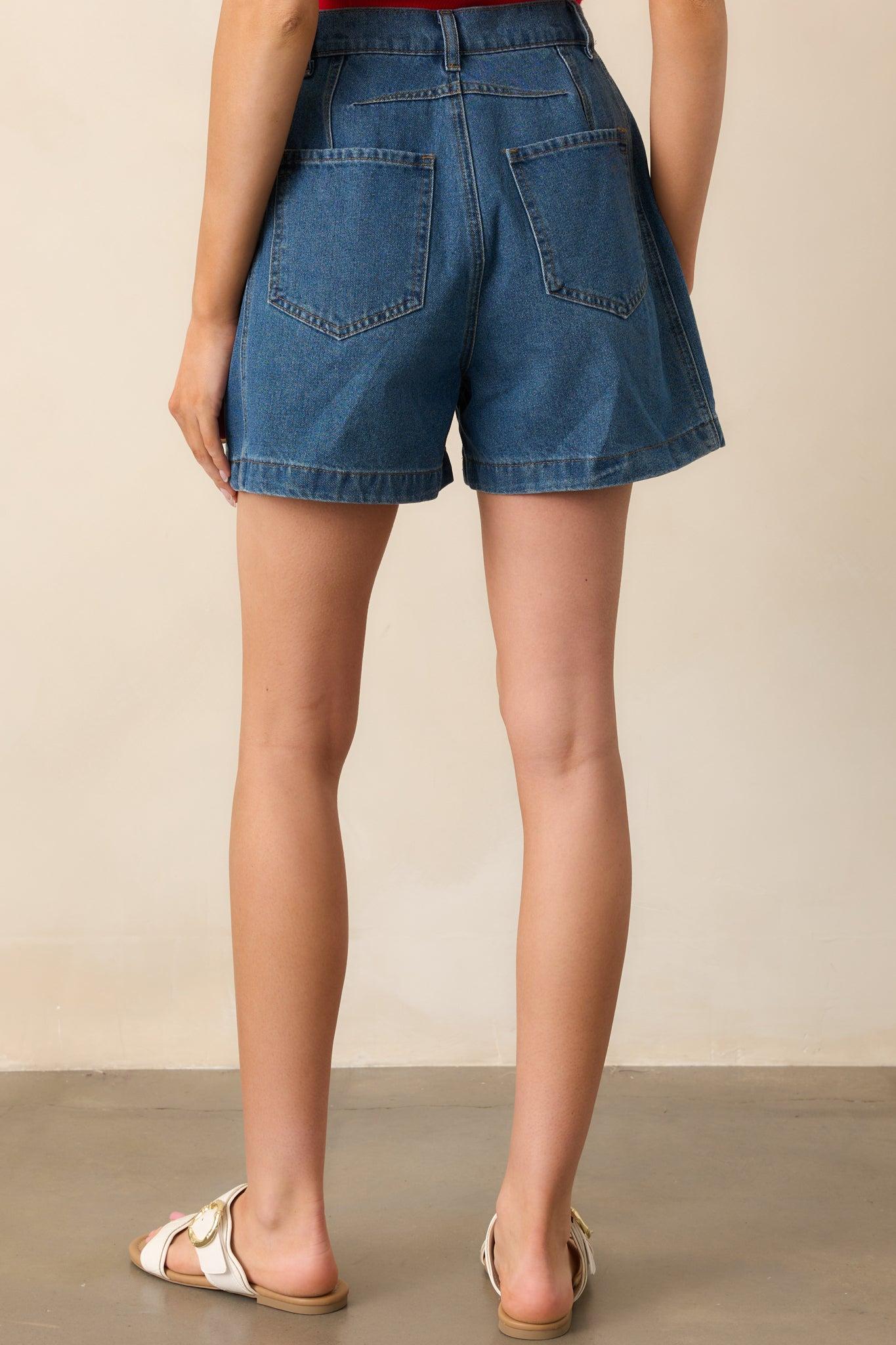 Doing It My Way Dark Wash Cotton High Waisted Denim Shorts Product Image