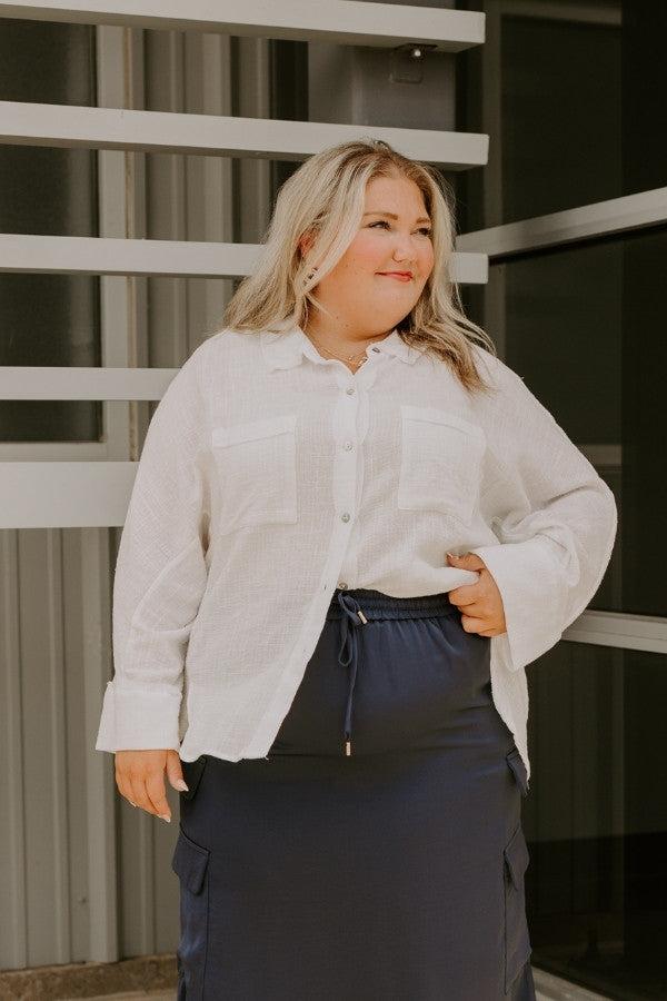 Seaside Breeze Linen-Blend Button Up Curves Product Image