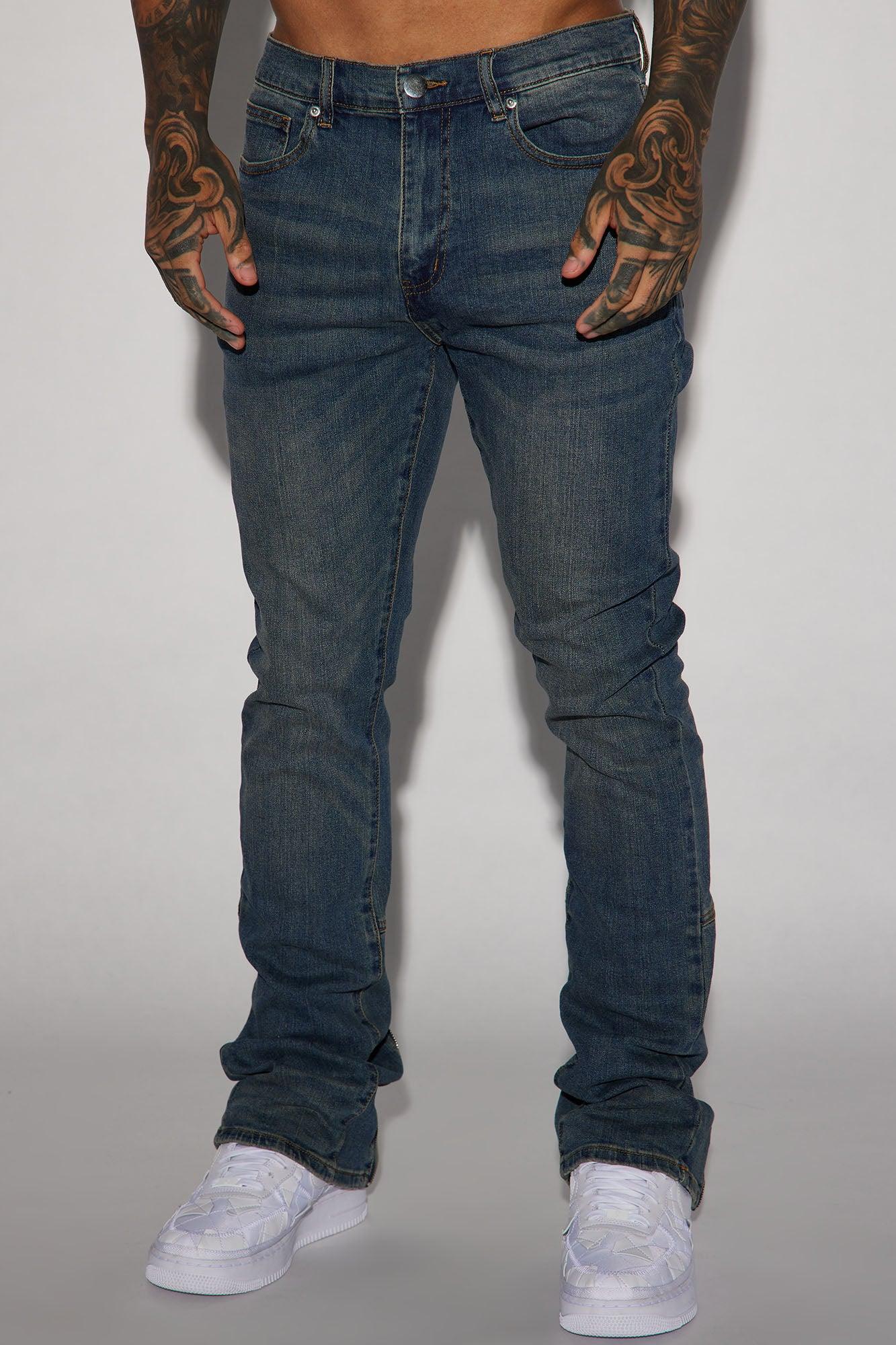 Drop Top Back Zip Stacked Skinny Jeans - Vintage Blue Wash Product Image