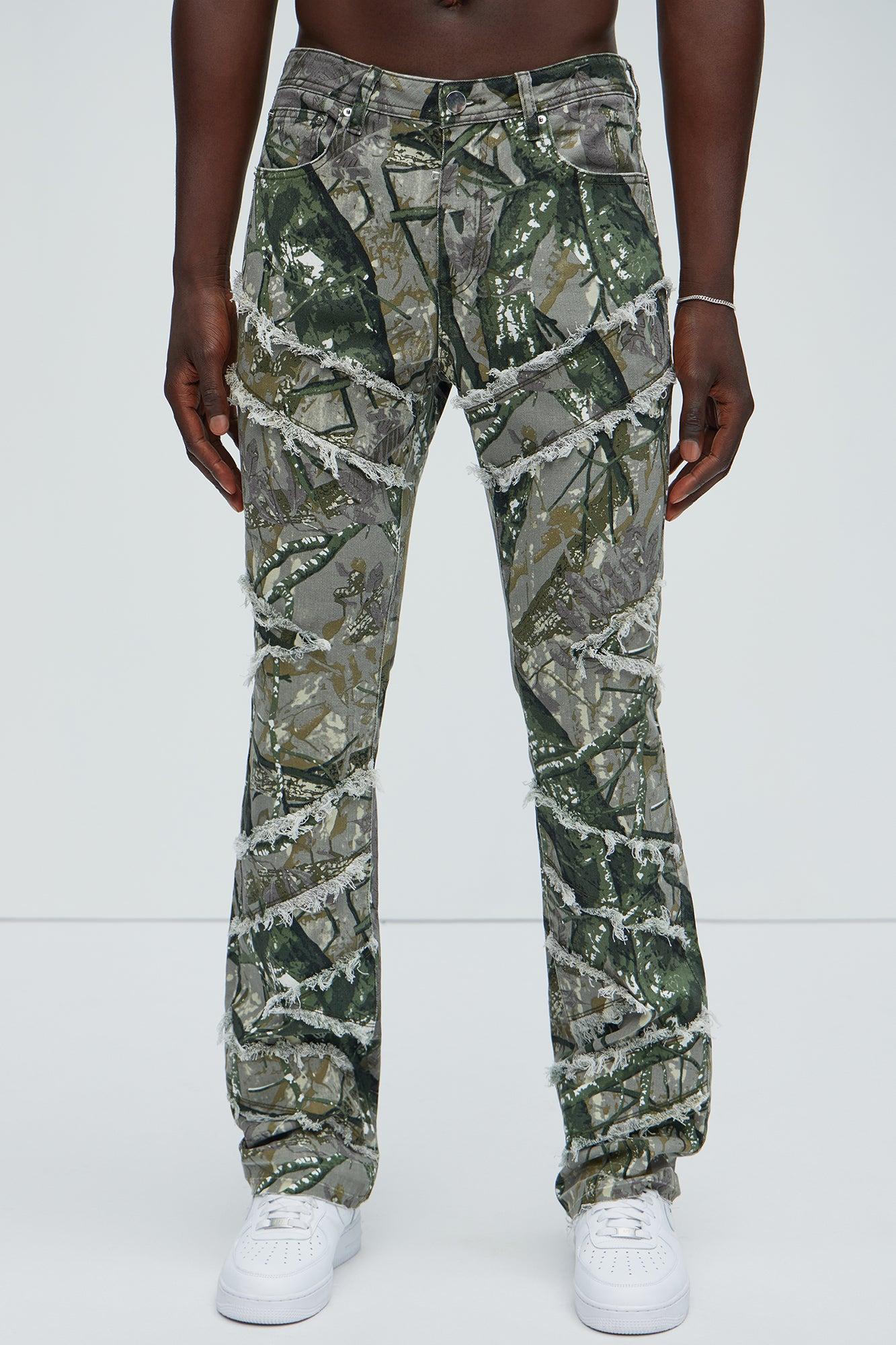 All Over Fray Stacked Skinny Flare Jeans - Green/combo Product Image