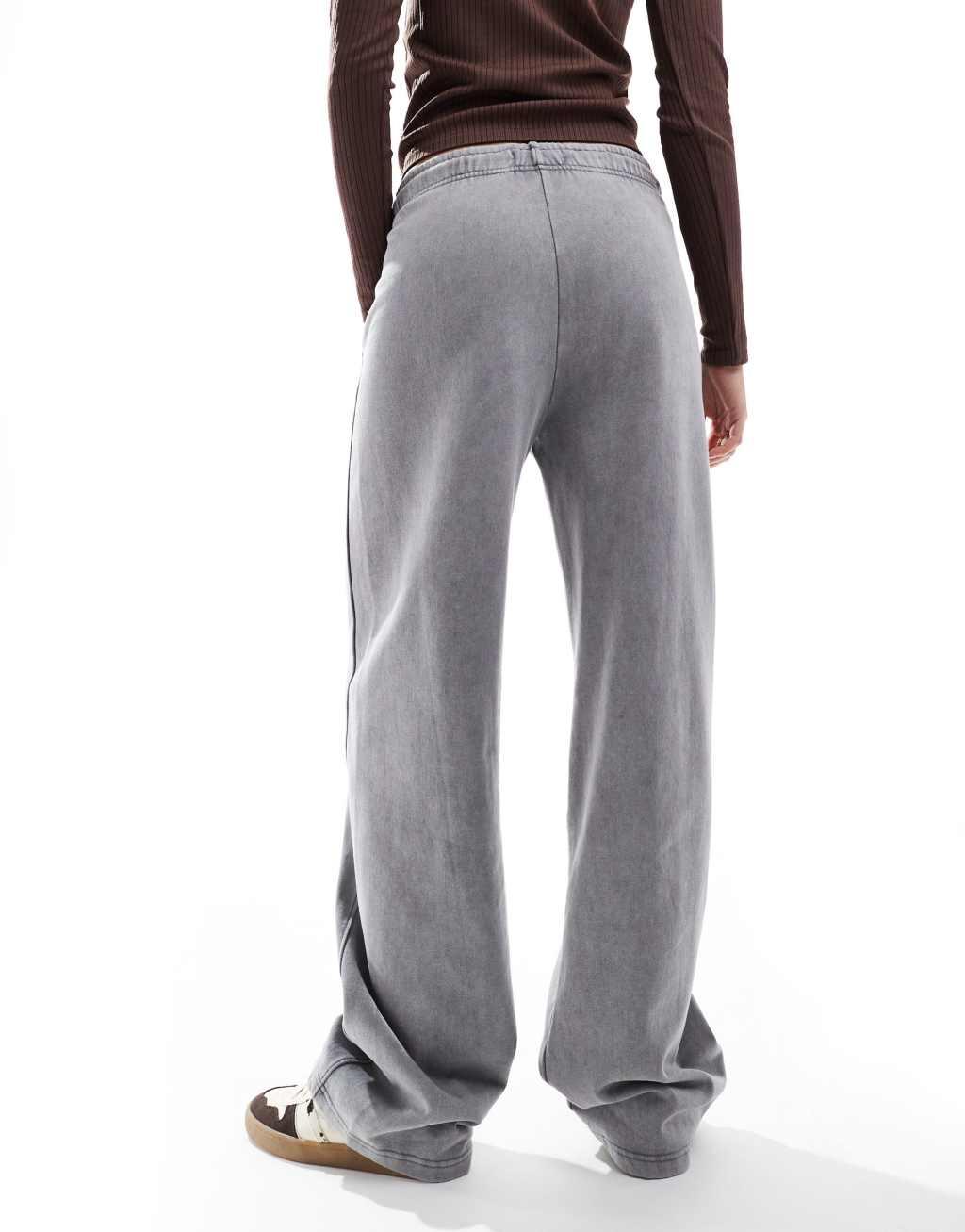 Pull&Bear wide leg sweatpants in acid washed gray Product Image