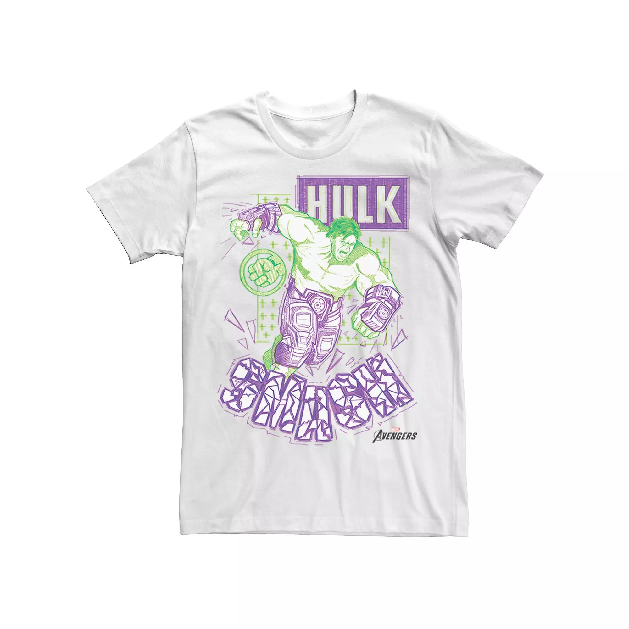 Men's Marvel Hulk Smash Chalked Up Sketch Tee, Size: Large, White Product Image
