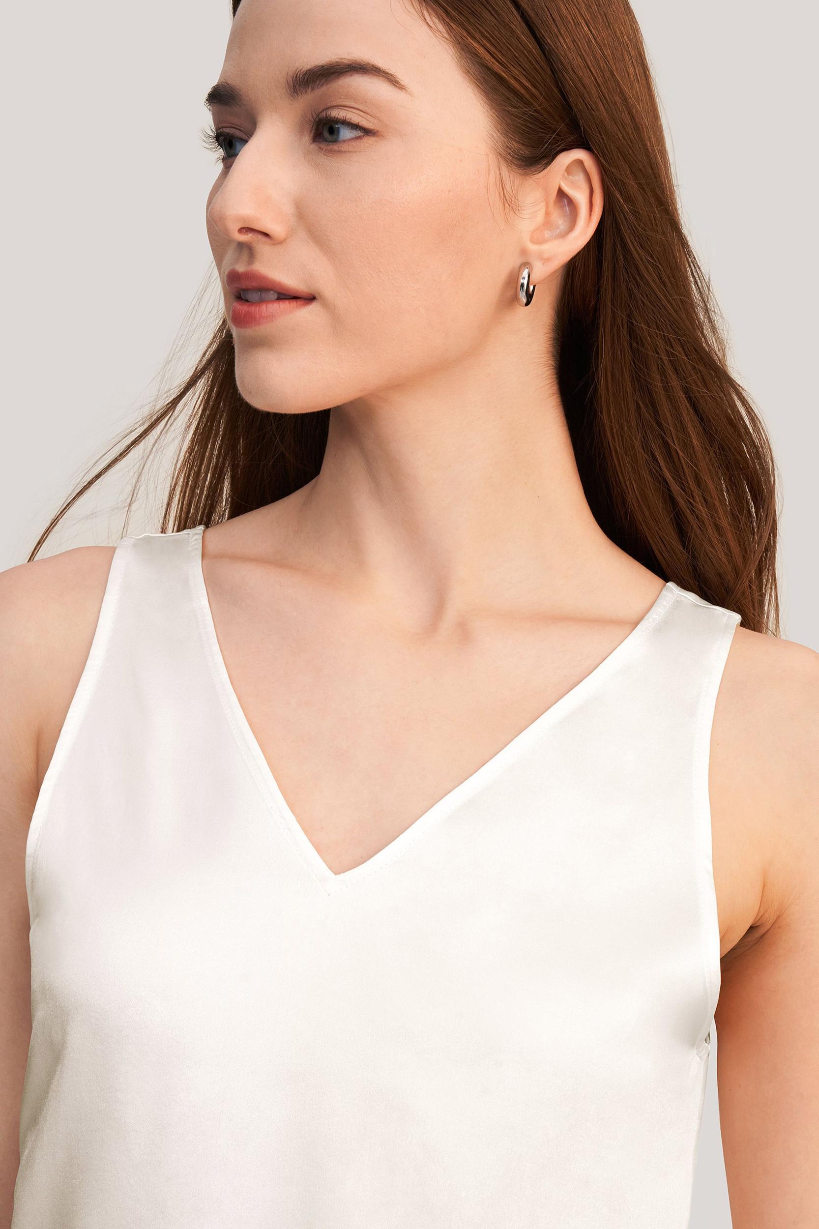 V-Neck Sleeveless Silk Tank Top Product Image
