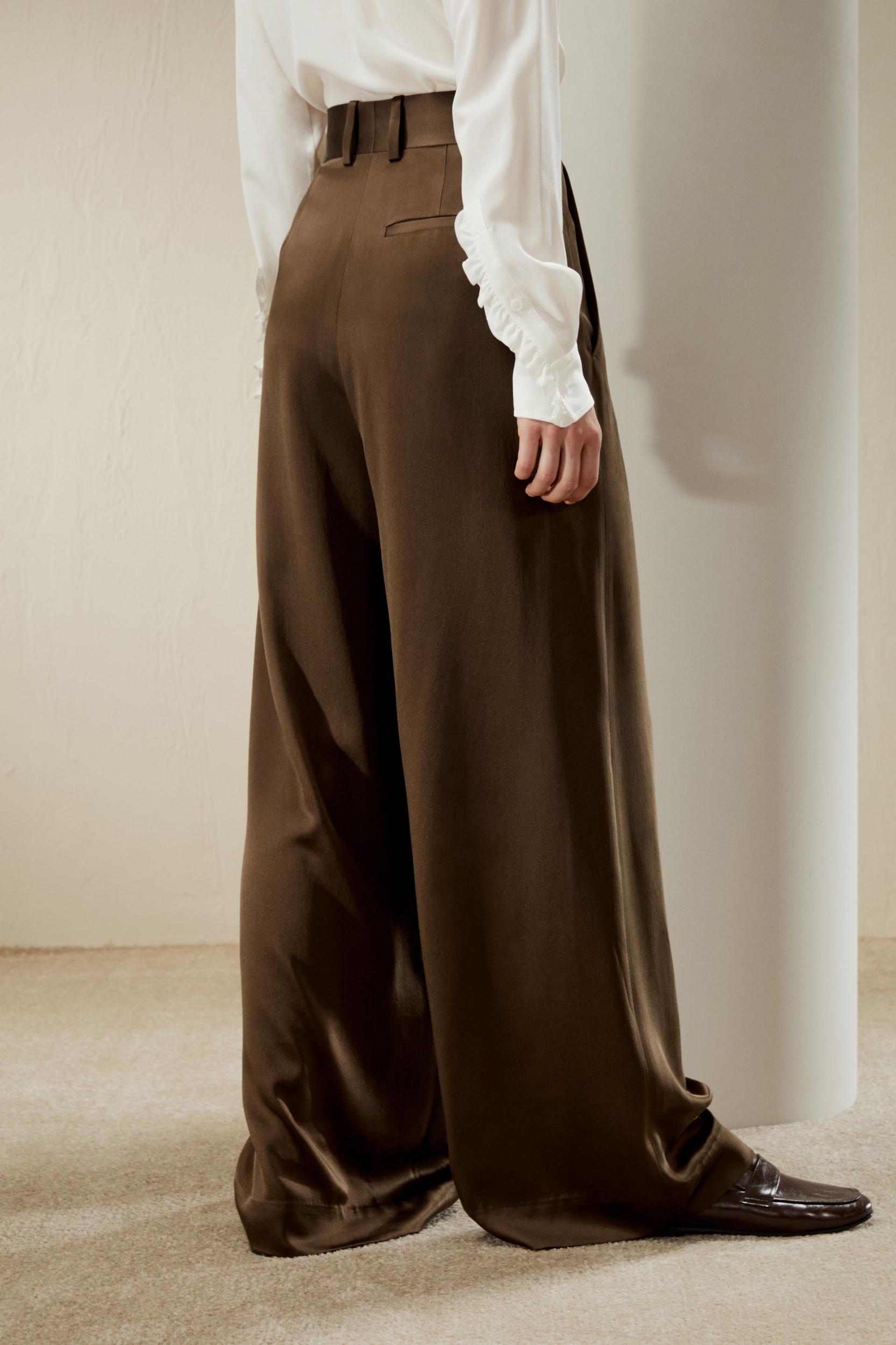 High-Waisted Wide Leg Dense Silk Pants Product Image