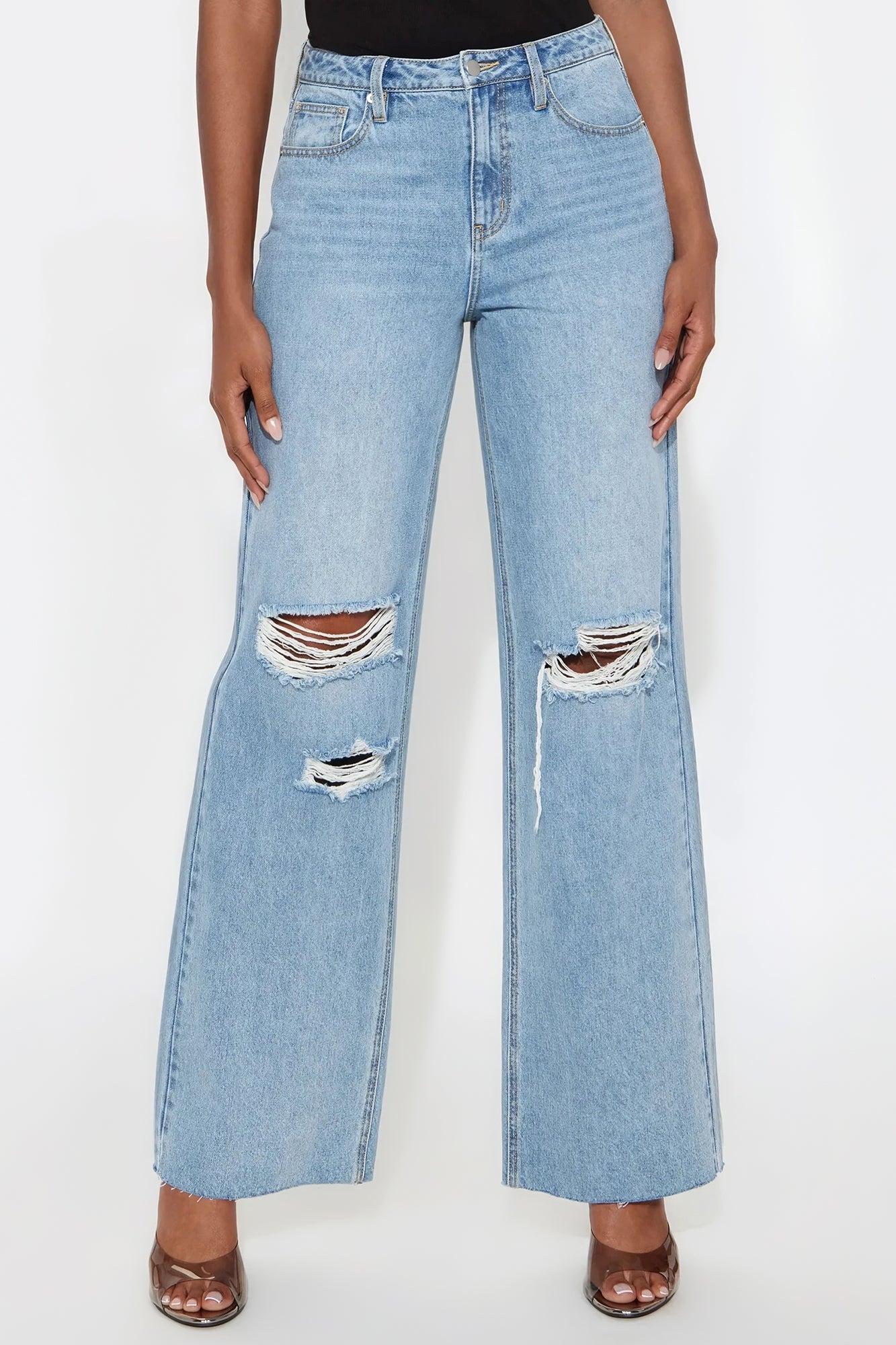 Tall Tough Love Baggy Ripped Straight Leg Jean - Medium Wash Female Product Image