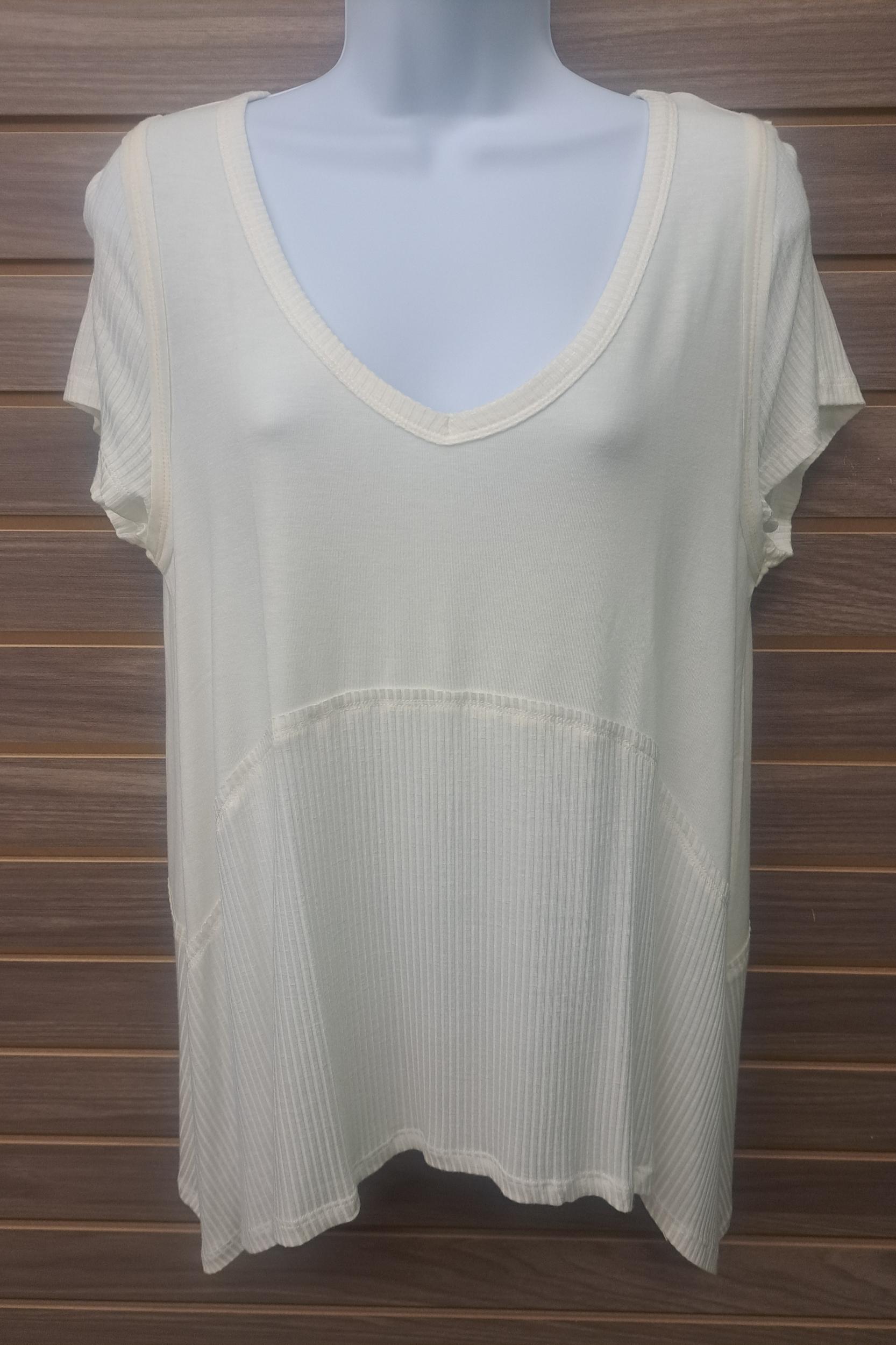 Ivory tee with ribbed inset Product Image