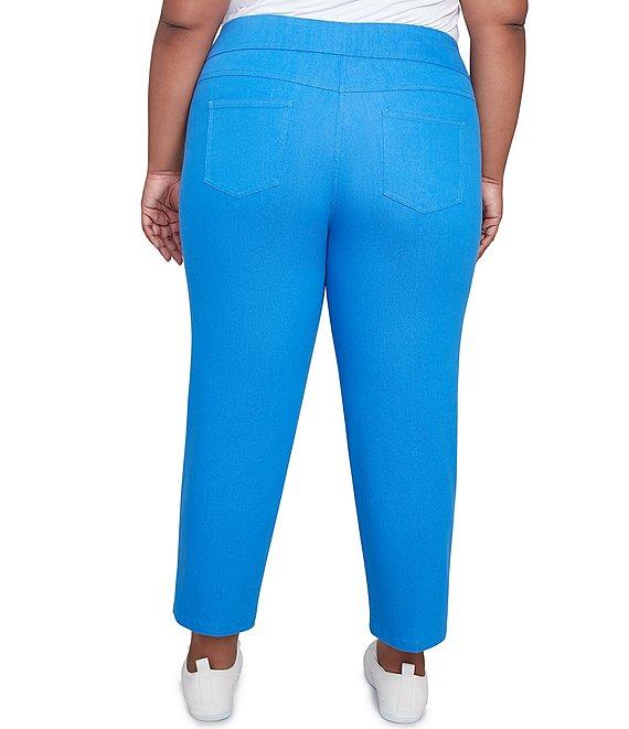 Ruby Rd. Plus Size Stretch Colored Denim Straight Leg Side Vented Hem Faux Front Pocket Ankle Pants Product Image