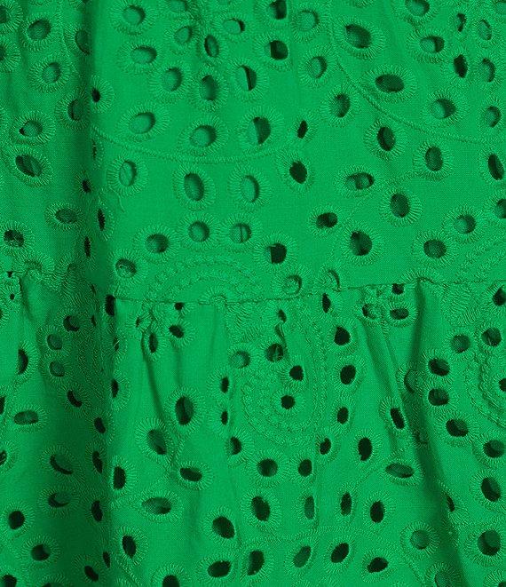 Layered With Love Eyelet Embroidered V Neck Short Flutter Sleeve Tiered A-Line Mini Dress Product Image