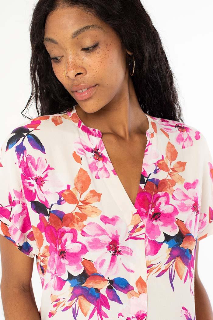 Floral Dolman Sleeve V Neck Blouse Product Image