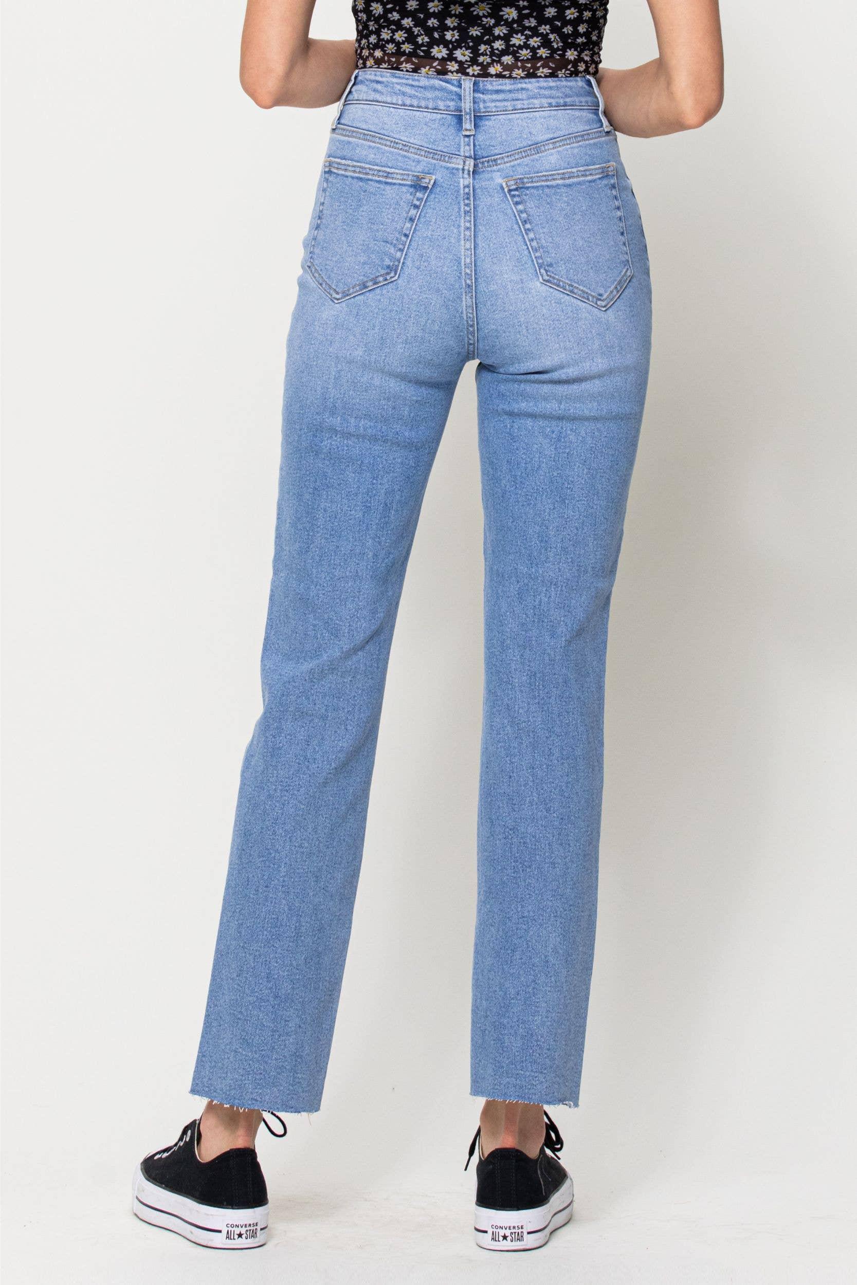 High Rise Full Length Straight with Inseam Slit Jeans Product Image