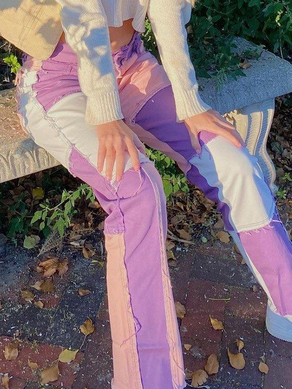 Pastel Patchwork Denim Boyfriend Jeans Product Image