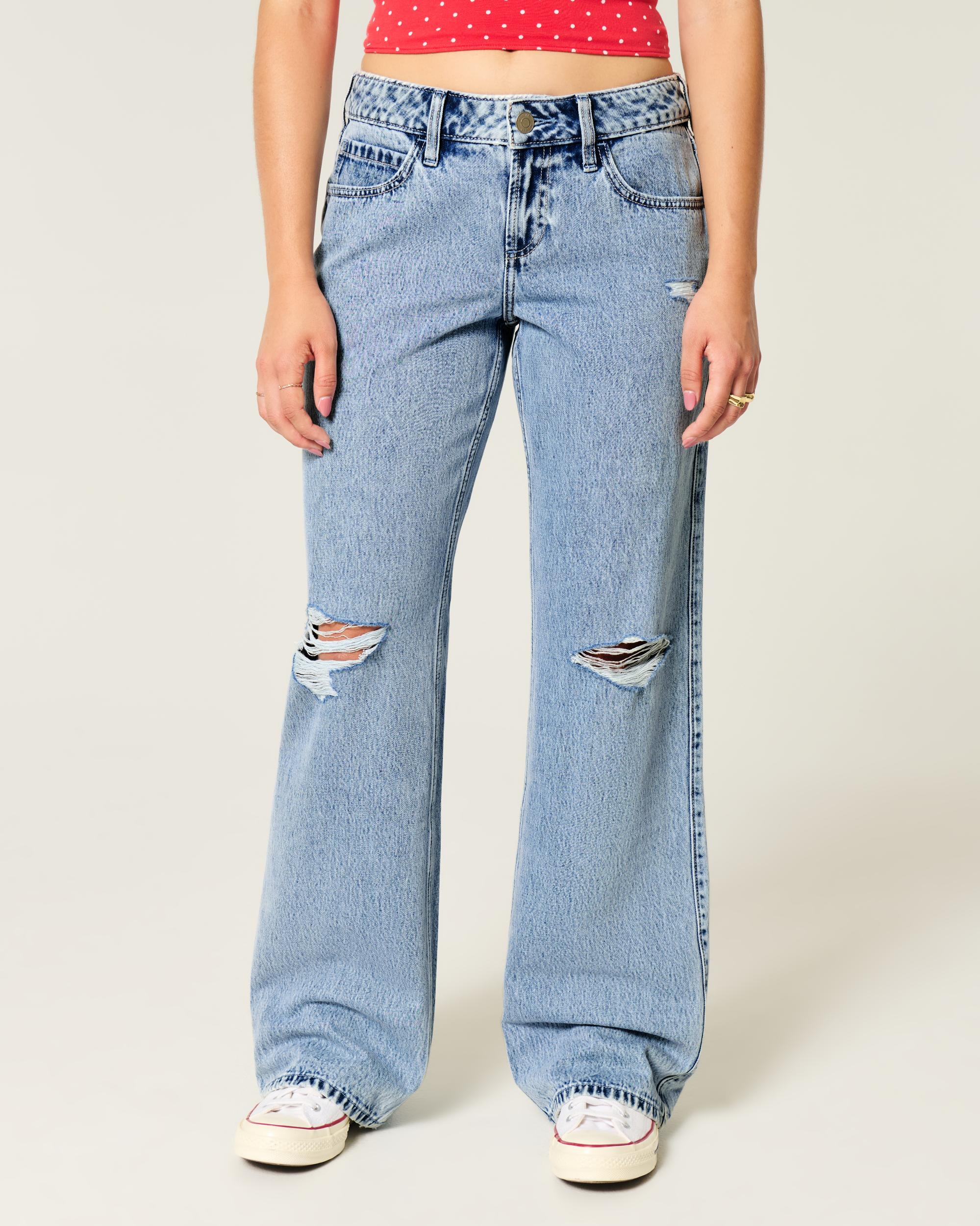 Curvy Low-Rise Ripped Medium Wash Baggy Jeans Product Image