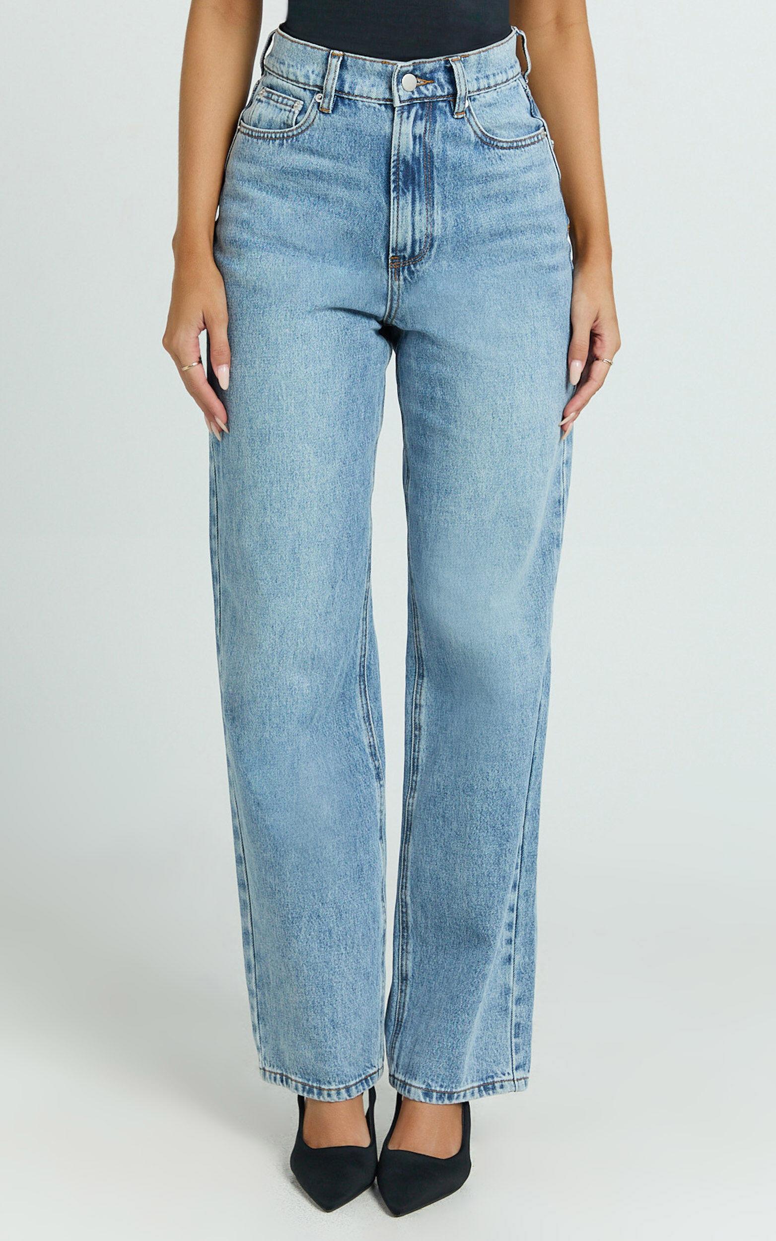 Nessa Jeans - High Waist Straight Leg Jeans in Light Blue Wash Product Image